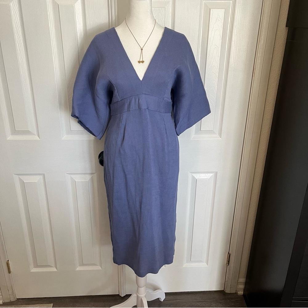 Topshop Ribbed Open Back Tie Waist Midi Dress Purple V-Neck Kimono Sleeve Size 8